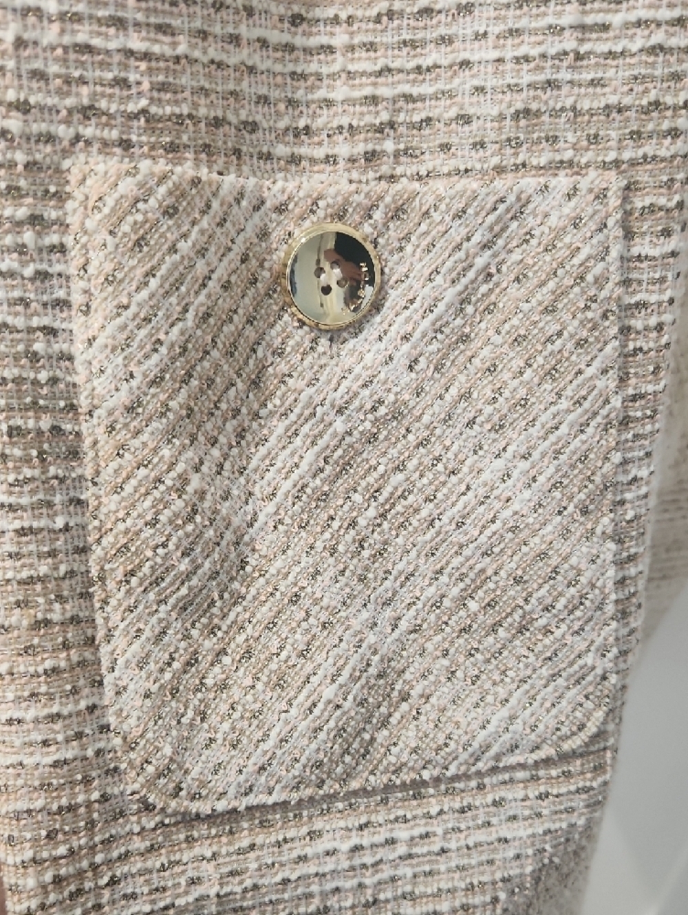 Halston Heritage Beige Tweed Short-Sleeve Shift Dress - Picture 3 of 10